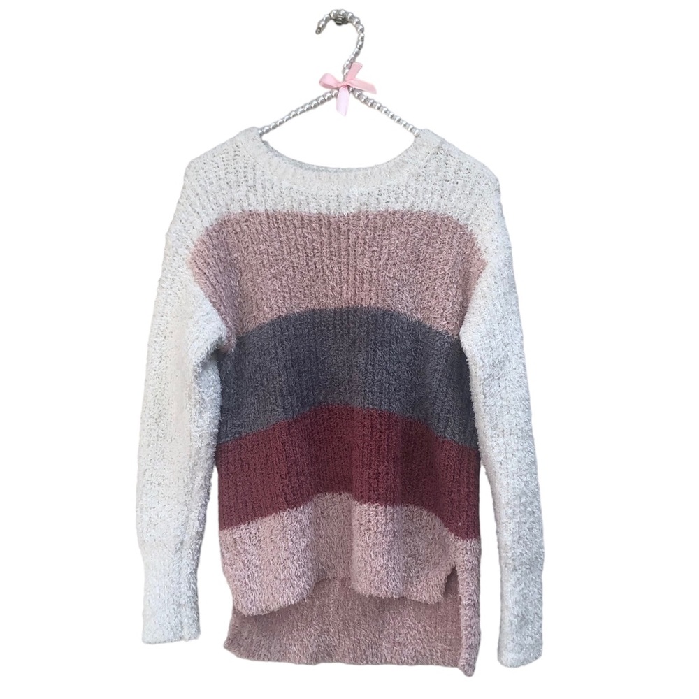 Ellen Tracy Soft Fuzzy Pink Colorblock Sweater size Small